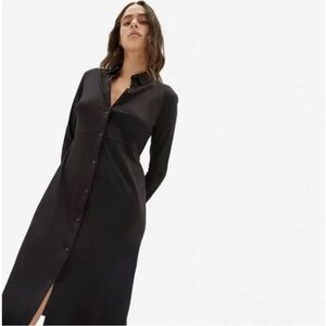 *Everlane Women’s The Luxe Cotton Black Button Up Long Sleeve Midi Shirt Dress